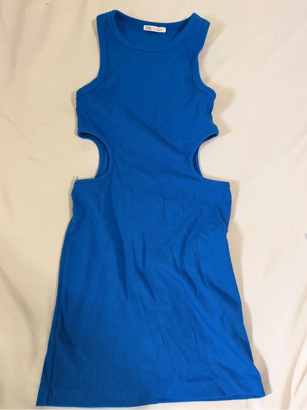 Zara Blue Ribbed Cutout Tank Dress